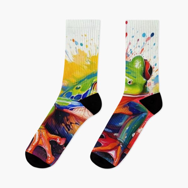 Item preview, loose artistic abstract bright colorful lots of splashes drips and splatters brush strokes Frog designed and sold by CattlettArt.