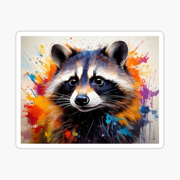 Item preview, Raccoon Art loose artistic abstract bright colorful splash painting of a raccoon painted in watercolor designed and sold by CattlettArt.
