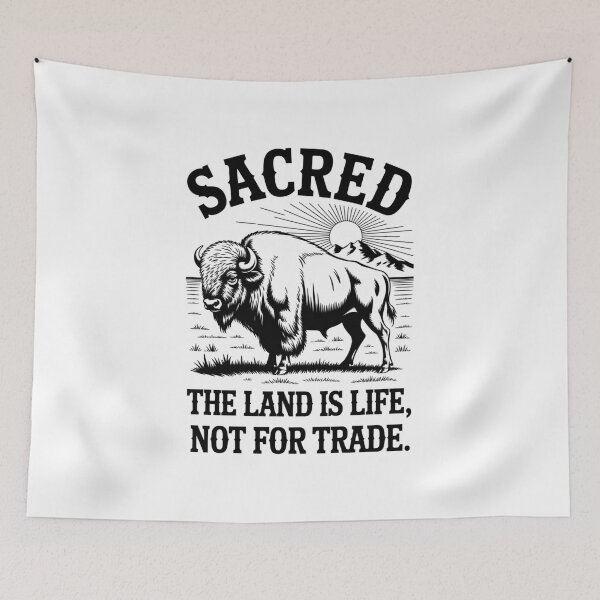 Item preview, "Sacred – The Land Is Life, Not for Trade | Native American Buffalo T-Shirt" designed and sold by COWELLM.