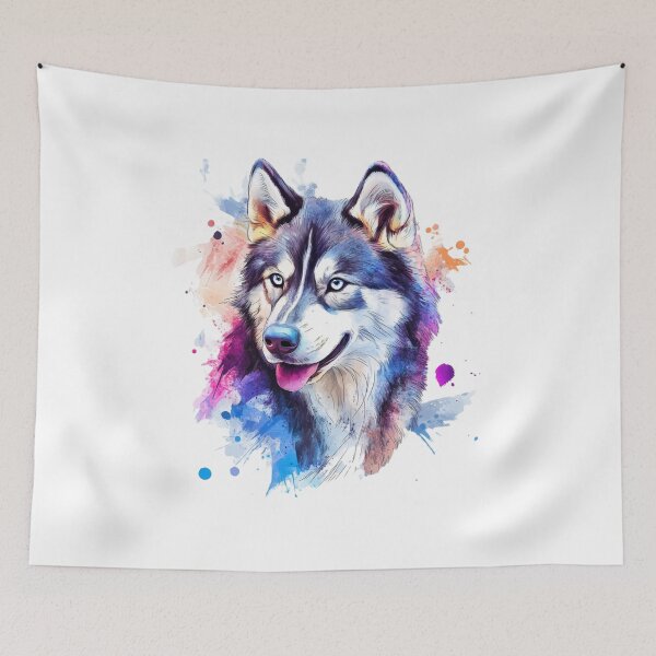 Artikelvorschau, Verspielter Husky – Helle und skurrile Hundeillustration entworfen und verkauft von InkDreamMotion.