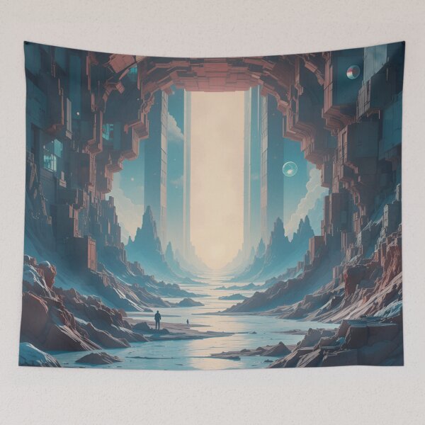 Item preview, Surreal Digital Landscape with Glitching Geometry & Infinite Portals designed and sold by rajasekhark.