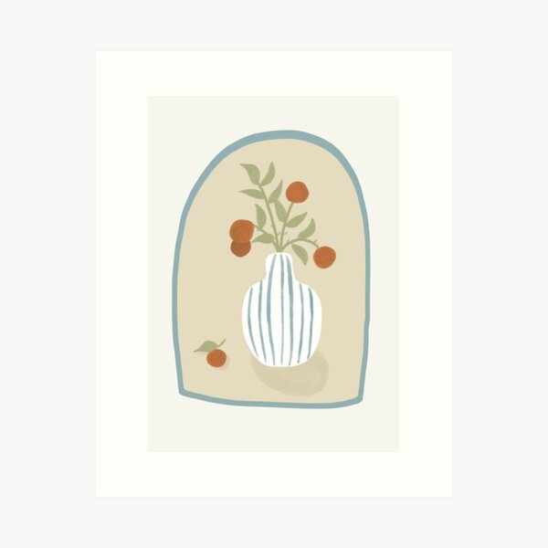 Item preview, Blue striped vase with oranges designed and sold by WildDoveAU.