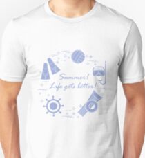 Steering wheel, gear for diving, swimming, ball. Unisex T-Shirt