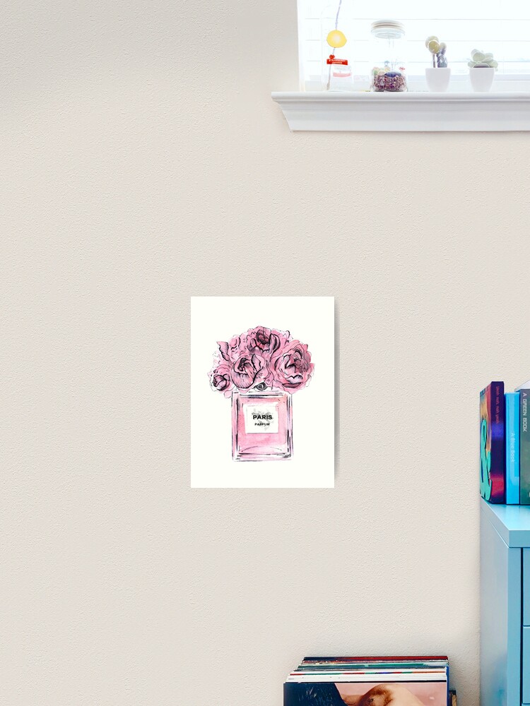 Perfume Bottle Watercolor Painting Hand Drawn With Pink Flowers Art Print  for Sale by AffordableArtCo