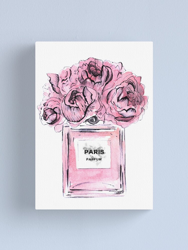 Perfume Bottle Watercolor Painting Hand Drawn With Pink Flowers Canvas  Print for Sale by AffordableArtCo