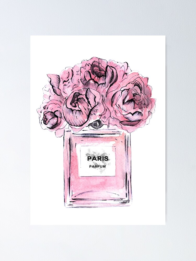 Perfume Bottle Watercolor Painting Hand Drawn With Pink Flowers Poster for  Sale by AffordableArtCo