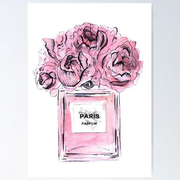 Perfume Bottle Watercolor Painting Hand Drawn With Pink Flowers Poster for  Sale by AffordableArtCo