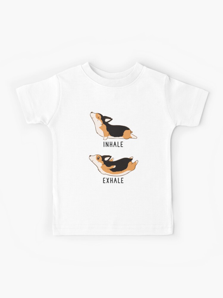 Womens Inhale Exhale Yoga Tri Color Corgi Tshirt