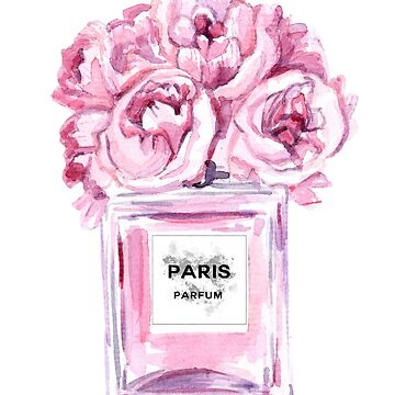Perfume Bottle Watercolor Painting Hand Painted With Pink Flowers Poster  for Sale by AffordableArtCo