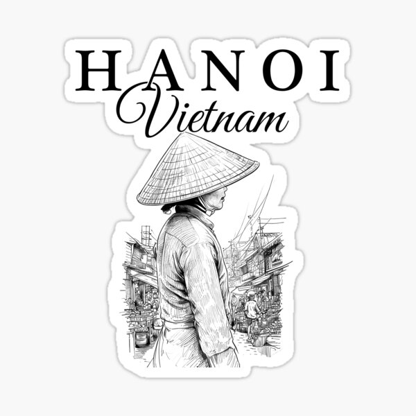 Vista previa del artículo con la obra «Hanoi, Vietnam, con mercado callejero y sombrero cónico Nón lá», diseñado y vendido por GetContented.