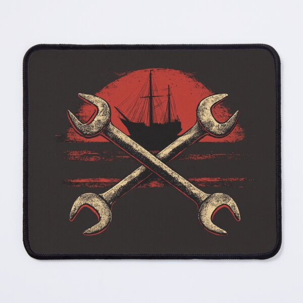 Item preview, Crossed Wrenches With Sunset and Ship in Background designed and sold by Mochasgoods.