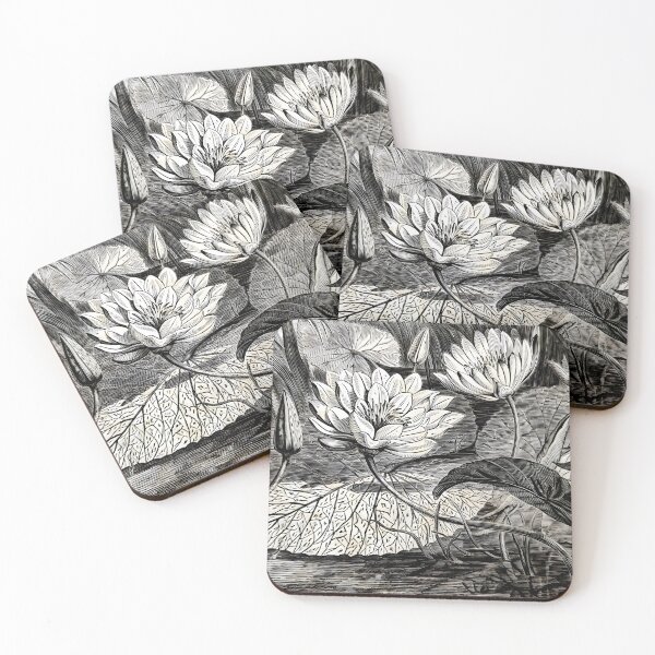 Item preview, Antique Water Lillies Ink block print designed and sold by Things and stuff.