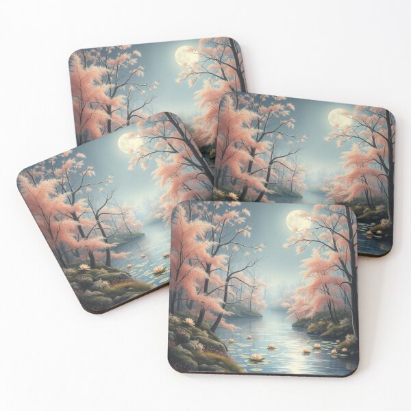Item preview, Moonlight on Lotus Beautiful Forest River Full Moon designed and sold by shanblue6.