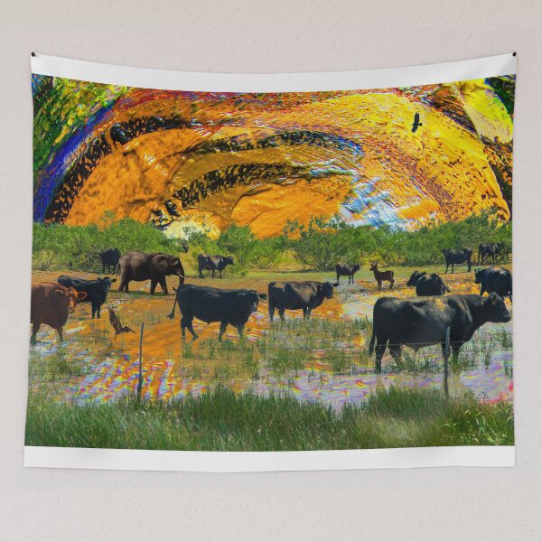 Item preview, Herd Cattle Bull Cows Deer Elephant Birds Flood Waters Sunset designed and sold by oz10.