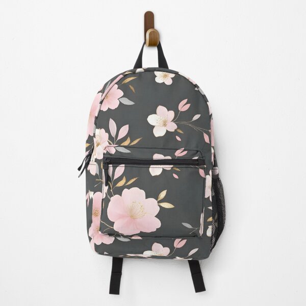 Item preview, Blossom Ballet: A graceful floral pattern unfolds, featuring a dance of delicate pink and cream blossoms, their petals softly contrasting against a dark backdrop. designed and sold by poppynasr.