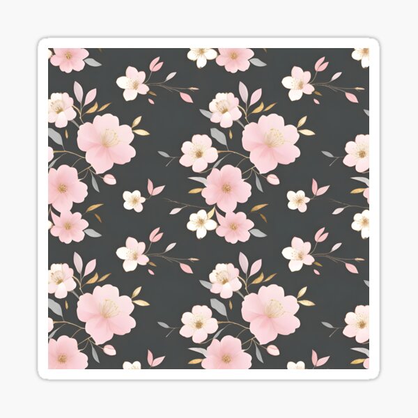 Item preview, Blossom Ballet: A graceful floral pattern unfolds, featuring a dance of delicate pink and cream blossoms, their petals softly contrasting against a dark backdrop. designed and sold by poppynasr.