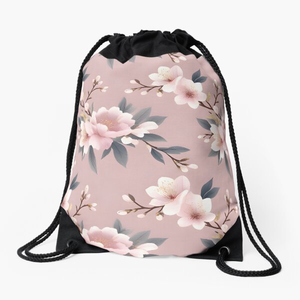 Item preview, Blossom Ballet: A graceful floral pattern unfolds, featuring a dance of delicate pink and cream blossoms, their petals softly contrasting against a dark backdrop. designed and sold by poppynasr.