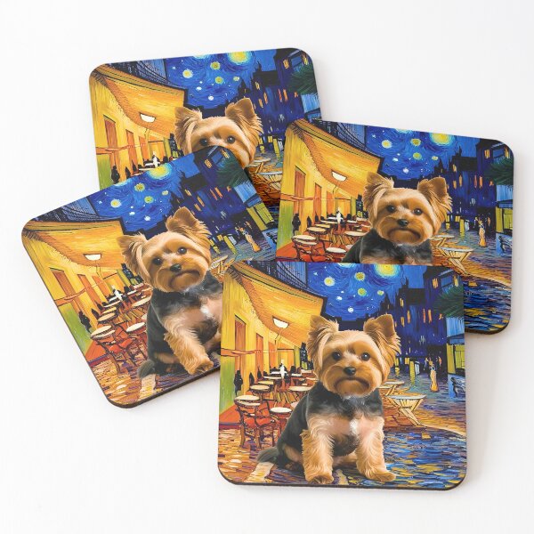 Item preview, Yorkipoo in Van Gogh’s Café Terrace at Night – Whimsical Art Mashup designed and sold by Fredster1966.