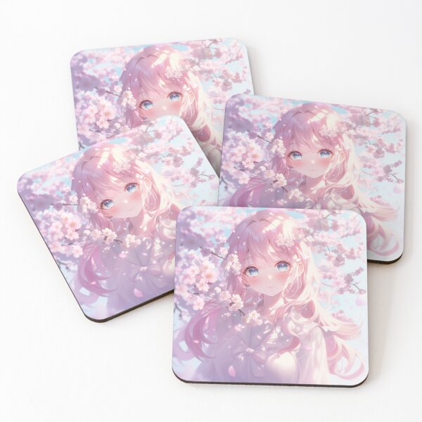 Item preview, Blushing Anime Girl Among Cherry Blossoms – Soft Spring Fantasy Art designed and sold by Kawai Anime Shop.