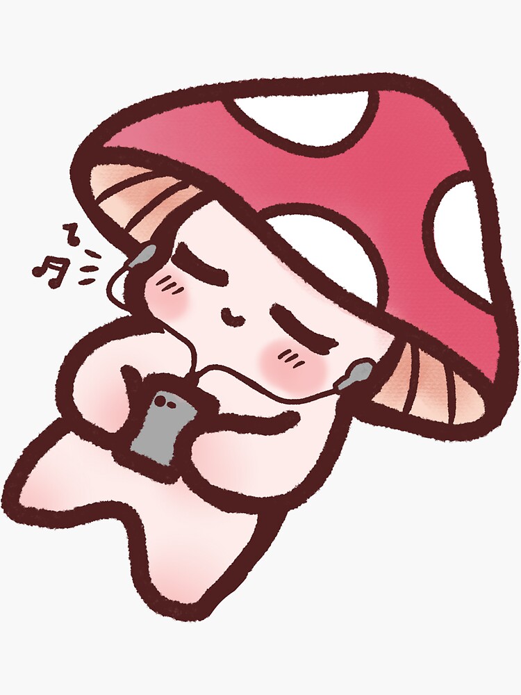 Thumbnail 3 of 3, Sticker, Cute Sleeping Mushroom Music Tired Toadstool Sleepy Kawaii Cottagecore designed and sold by Yumeni.