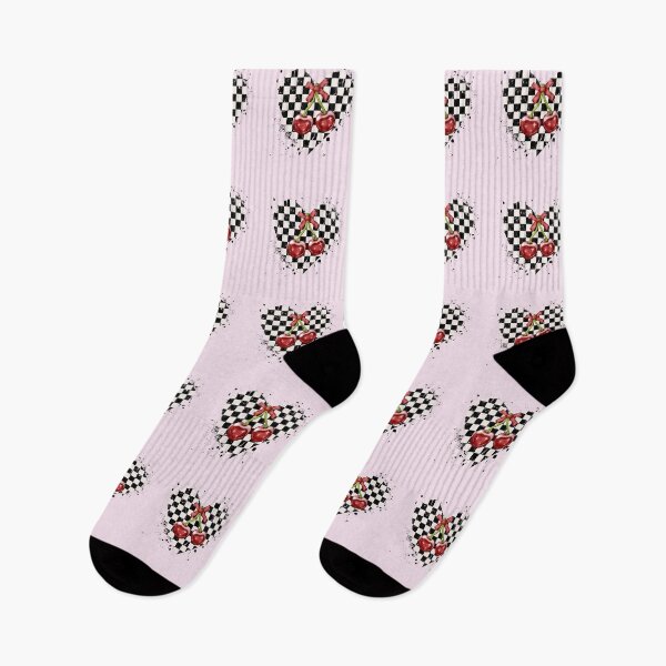 Item preview, Checkered Black White Coquette Bow Red Cherries Heart Retro T-Shirt designed and sold by SunfullyYours.