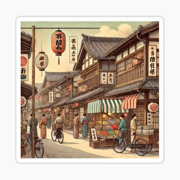 Item preview, Nostalgic Showa-era Shopping Street - Japanese Retro Art designed and sold by Enoki design.