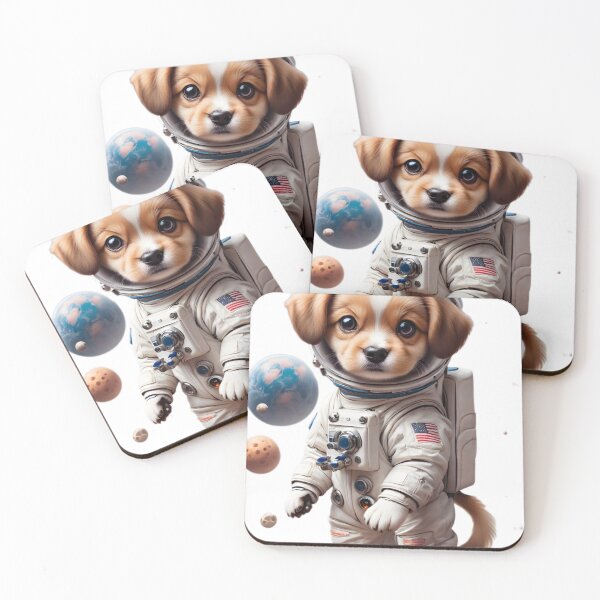 Item preview, A puppy astronaut in a spacesuit floating among planets designed and sold by T-SHIR-Universe.