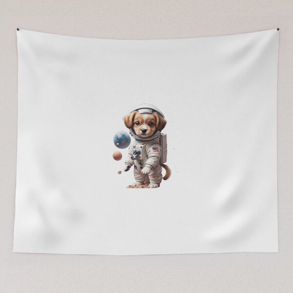 Item preview, A puppy astronaut in a spacesuit floating among planets designed and sold by T-SHIR-Universe.