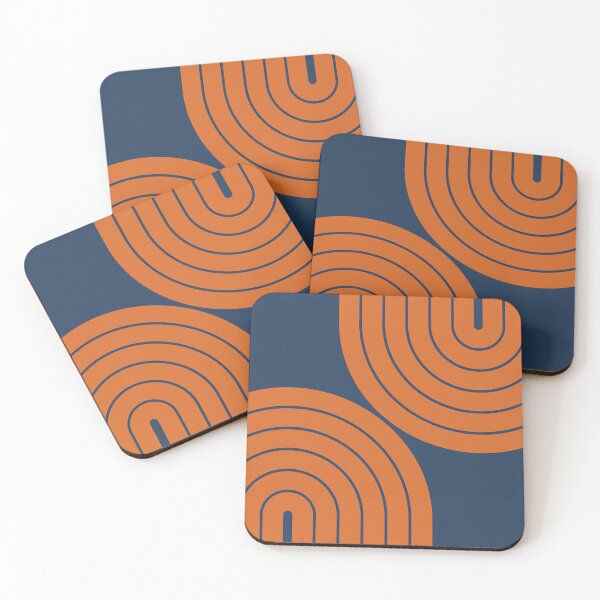 Item preview, Midcentury Modern Geometric Rainbow XXIb in Navy Blue and Orange designed and sold by nineFlorals.