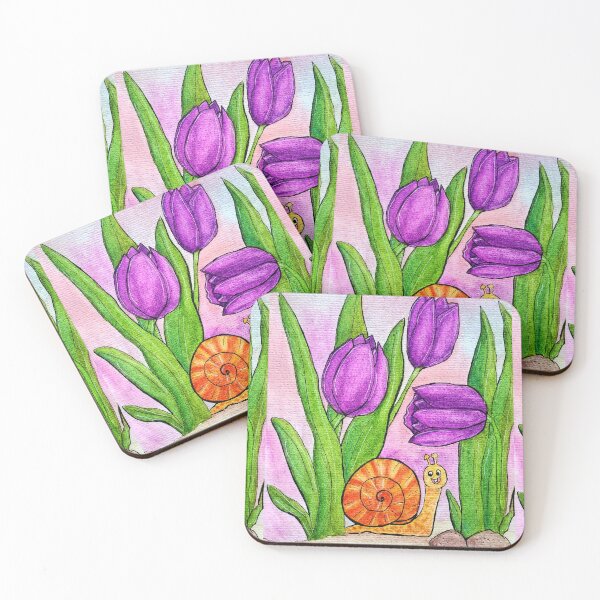 Item preview, Cute snail and tulips designed and sold by Paintedhues.