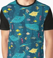 Decorative seamless pattern with sea fish on blue background. Graphic T-Shirt