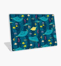 Decorative seamless pattern with sea fish on blue background. Laptop Skin