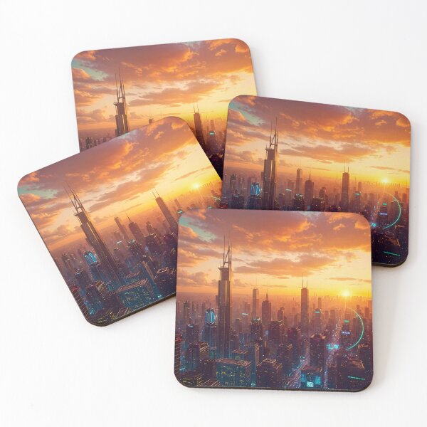 Item preview, Futuristic Cyberpunk Cityscape In Spring Sunset designed and sold by Ink Art Design.