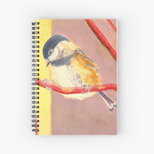 Aperçu de l'œuvre Mésange sur une branche rouge – Peinture d'oiseau réaliste créée et vendue par TinyAura.