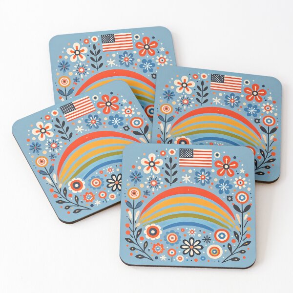 Item preview, Scandinavian Folk Art Rainbow – Joyful, Patriotic, Red, White and Blue by heidiannemorris designed and sold by FOLK ART FUSION by heidiannemorris.