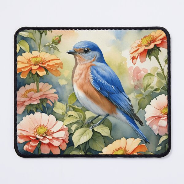 Item preview, Eastern Bluebird Among Vibrant Zinnias designed and sold by WaterBirdArt.