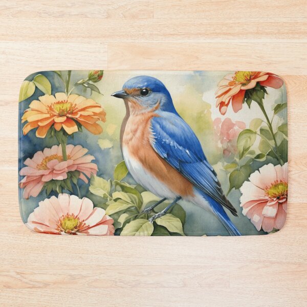 Item preview, Eastern Bluebird Among Vibrant Zinnias designed and sold by WaterBirdArt.