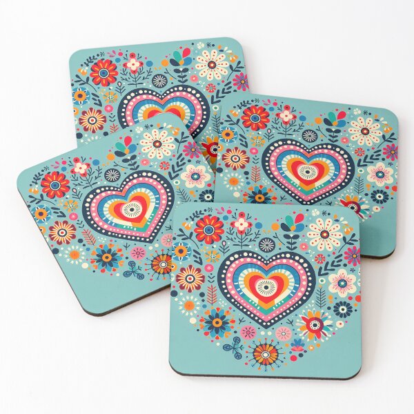 Item preview, Scandinavian Folk Art Heart – Blue, Red, and Yellow, Love and Joy by heidiannemorris designed and sold by FOLK ART FUSION by heidiannemorris.