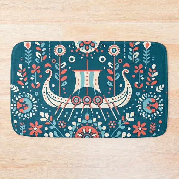 Item preview, Scandinavian Folk Art Viking Ship – Teal, Red, and Ivory, Strength and Exploration by heidiannemorris designed and sold by FOLK ART FUSION by heidiannemorris.