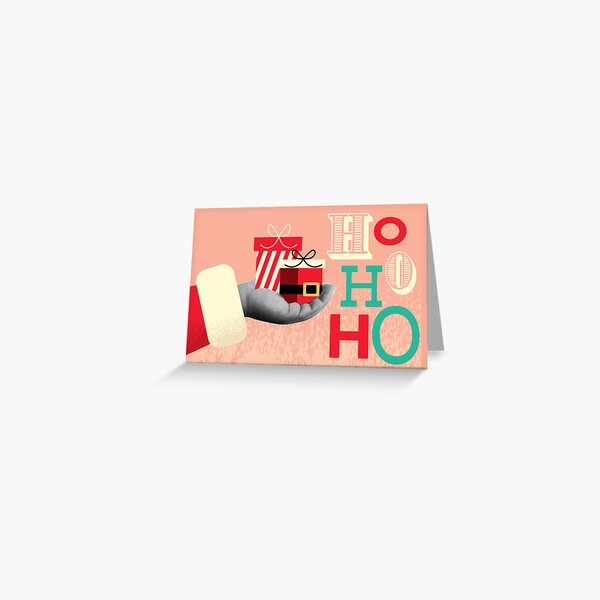 Item preview, Collage style Santa Claus hand holding Christmas Presents Ho Ho Ho postcard greeting design  designed and sold by Jdawnink.