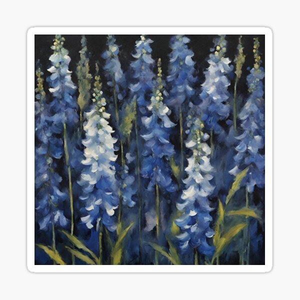 Item preview, Larkspur Delphinium Confetti Flower Field in an Impressionist Acrylic Style designed and sold by Happy Dog Doodles.