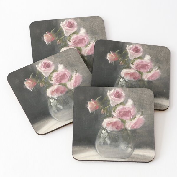 Artikelvorschau, Blassrosa Rosen in einer Glasvase entworfen und verkauft von lizzyforrester.