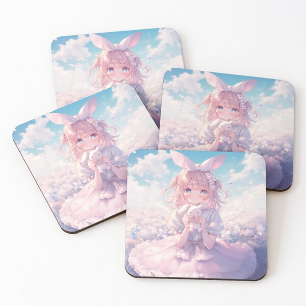 Item preview, Cute Anime Girl with Bunny-Ear Shaped Ribbon in a Floral Fantasy designed and sold by Kawai Anime Shop.