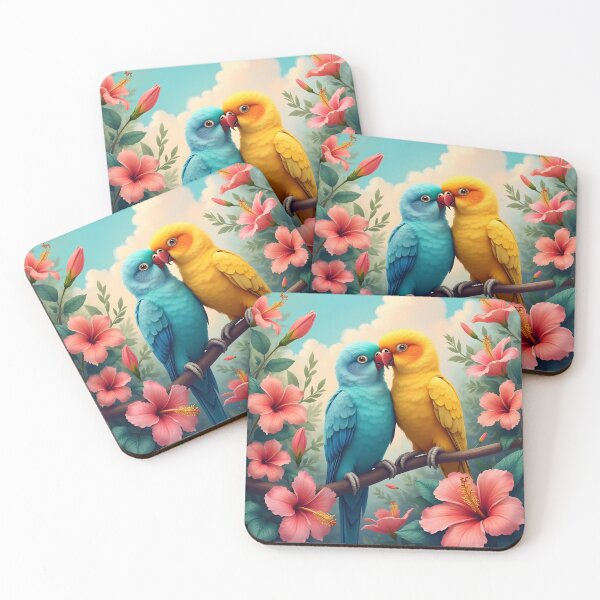 Item preview, parakeets and flowers love happy designed and sold by seahorse crossing.