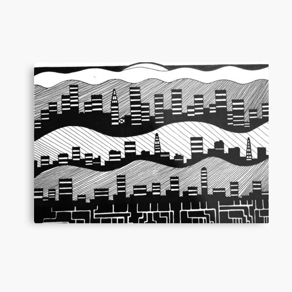 Item preview, Cityscape skyscrapers mountains Black and White  designed and sold by DrewDesignzed.
