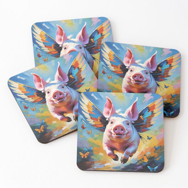 Item preview, Flying Pig With Butterfly Wings On A Rainbow Background designed and sold by CarrollGene.