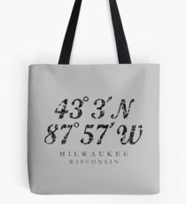 Milwaukee, Wisconsin Coordinates (Ancient Black) Tote Bag