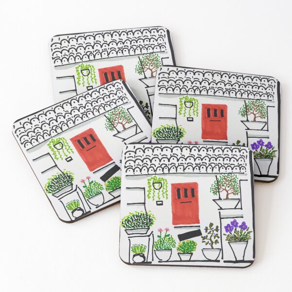 Item preview, Charming Courtyard with a Red Door designed and sold by diptarka07.