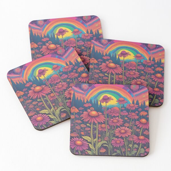 Item preview, Cone Flower Echinacea Field in a Retro Rainbow Style designed and sold by Happy Dog Doodles.