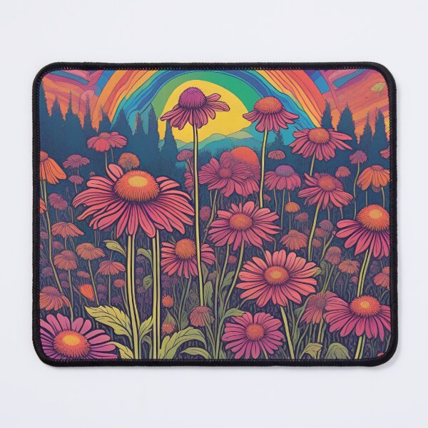 Item preview, Cone Flower Echinacea Field in a Retro Rainbow Style designed and sold by Happy Dog Doodles.